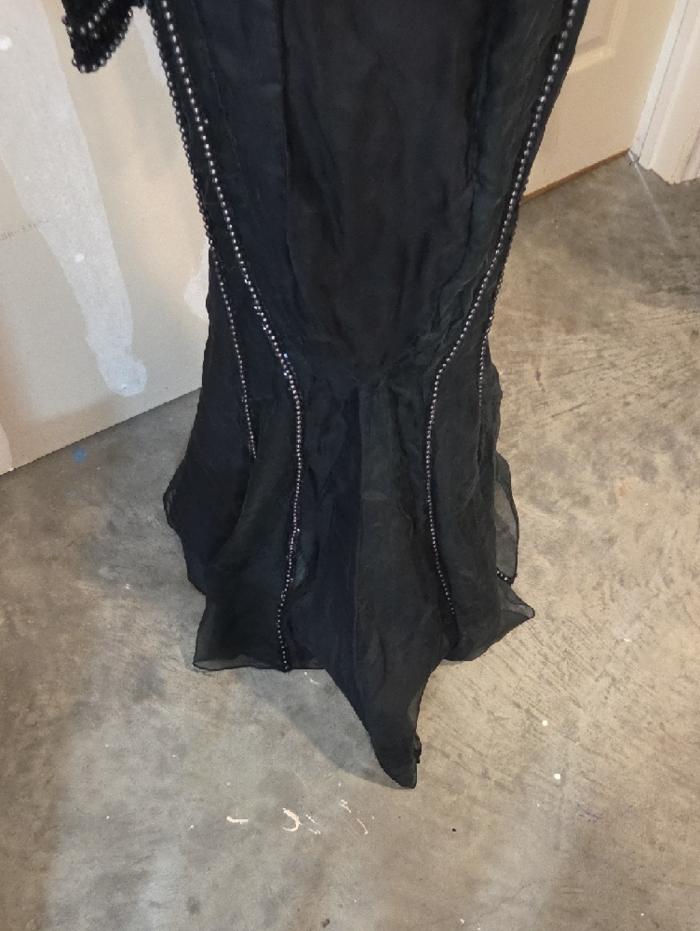 Boho Black Long Sleeve Beaded Evening Gown Festival Fairy Tulle Skirt Open Back - Picture 15 of 16